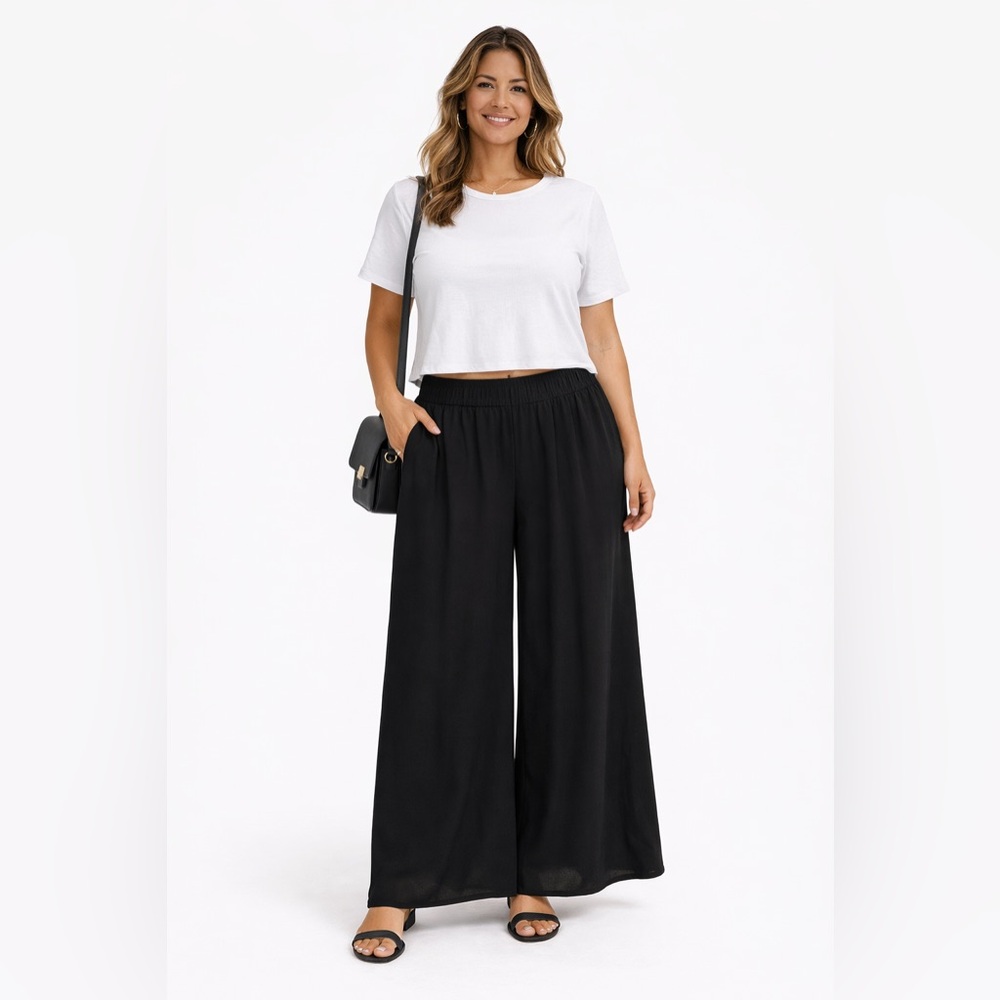 Black Flowy Wide-Leg Pants